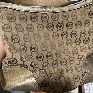 Michael Kors Brown Logo Shoulder Bag with Gold Trim